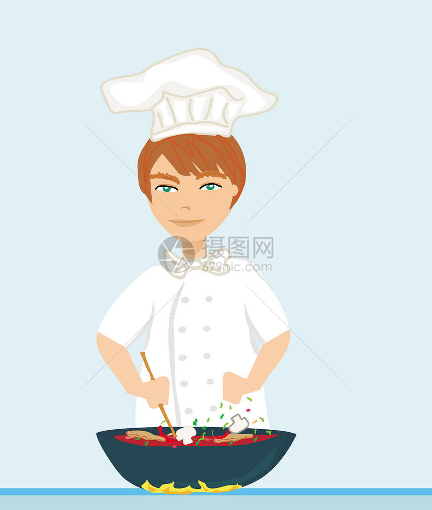 年轻厨房厨师插图图片