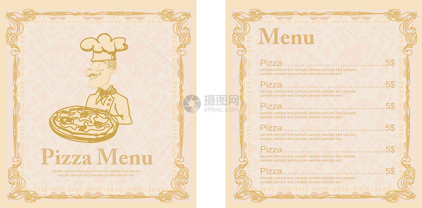 Pizza 菜单模板厨房身份涂鸦食物烹饪装饰品茶点送货餐厅厨师图片