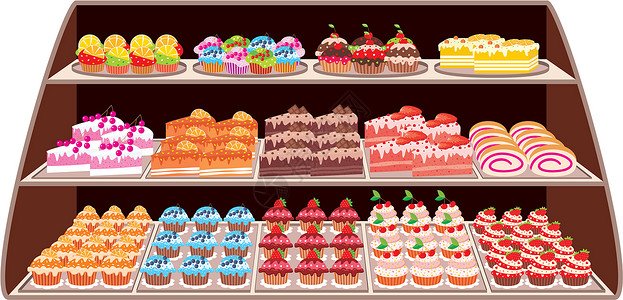 结霜甜甜甜店甜点店铺浆果橱窗明胶饼干食物柠檬糖果柜台插画