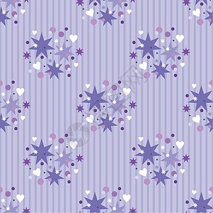 星星白色无缝无缝紫紫花模式墙纸白色带子星星插图紫色织物绘画打印天气插画