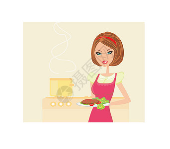 柠檬猪杂汤粿条美丽的女士烹饪肉设计图片