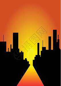 城市下降太阳建筑街道摩天大楼插图背景图片