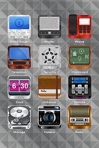移动设备图标电视记事本电话记忆玩家收音机闪光黑板读者照片背景图片