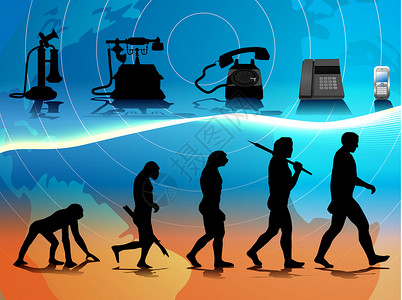 电话演变人类学祖先辐射遗传电缆手机智人生长金属进步插画
