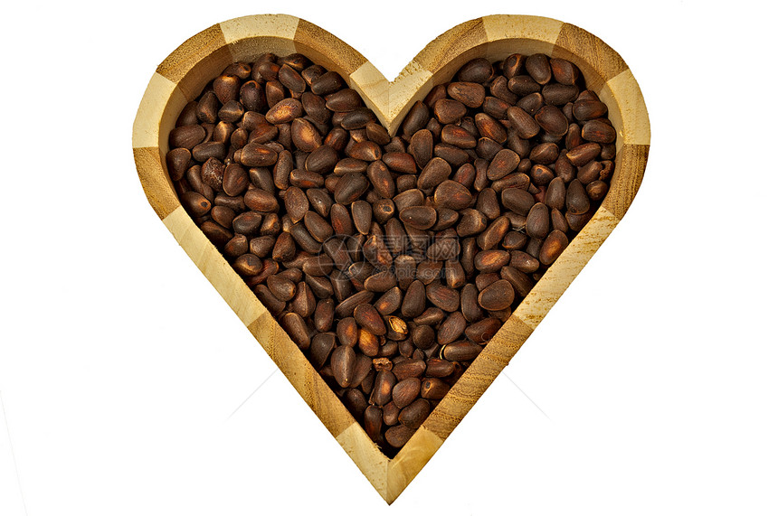心心盒食物核心松树种子木头季节性核桃坚果黄色心形图片