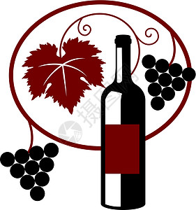 葡萄酒插图饮料叶子瓶子食物艺术品红色空白标签黑色背景图片