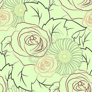 鲜花的无缝纹理叶子绿色红色插图材料床单植物群装饰品背景图片