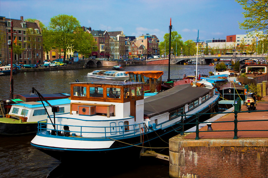 阿姆斯特丹老城运河 船文化游客城市建筑首都建筑学地标特丹反射运河图片
