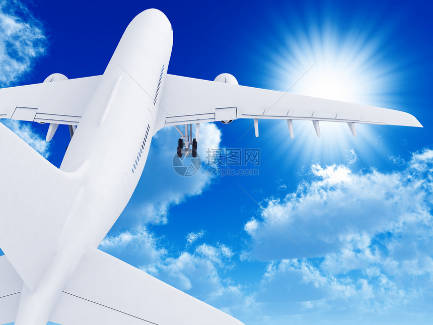 白色的飞机从一个高空地带 留在纯天上的白平面上天空旅游翅膀力量喷射航天引擎假期旅行空气图片