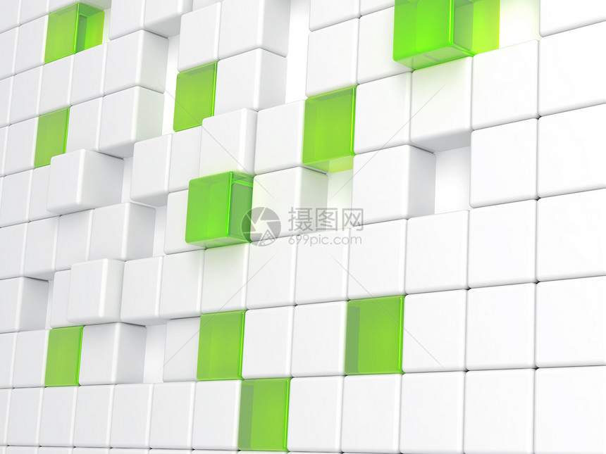 由白色塑料和绿色玻璃立方体构成的概述背景图片