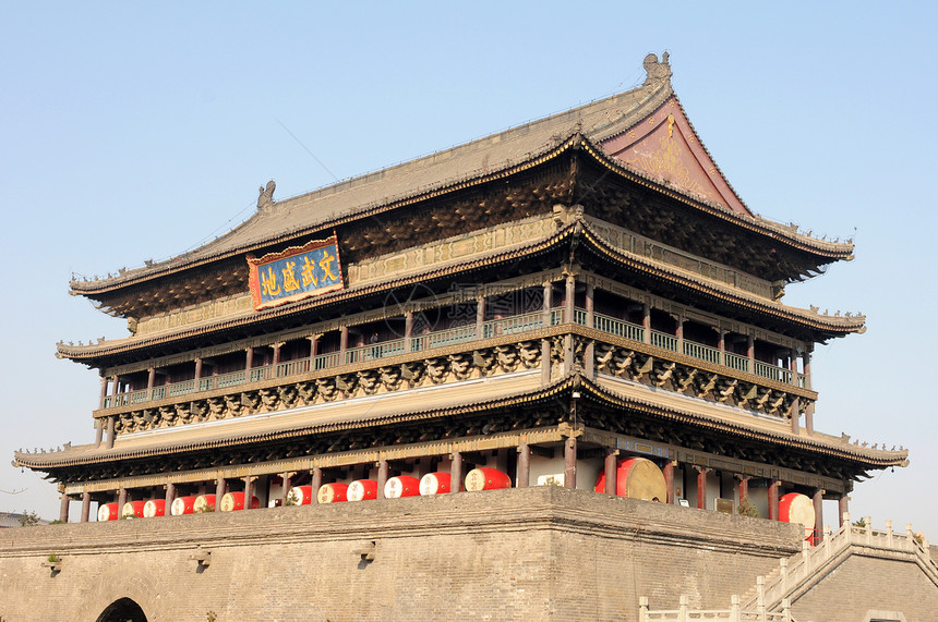 中国咸建鼓塔帝国纪念碑历史建筑市中心旅行乐器天空堡垒文化图片