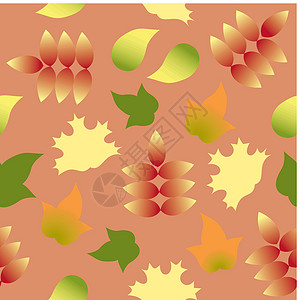 无缝图案 秋叶彩色绿色叶子卡通片橙子插图红色季节黄色背景图片