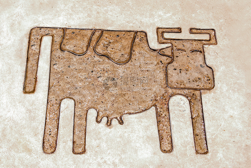 水泥地板上牛的铁板线图片
