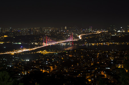 Bosphorus桥夜景假期设备风景全景钢缆旅行景观路灯结构地方背景图片