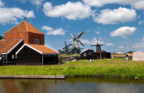 桑斯安斯风车村荷兰村的风车背景