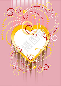 黄色心脏的背景橙子婚礼花朵卡片坡度横幅鱼片明信片射线插图背景图片