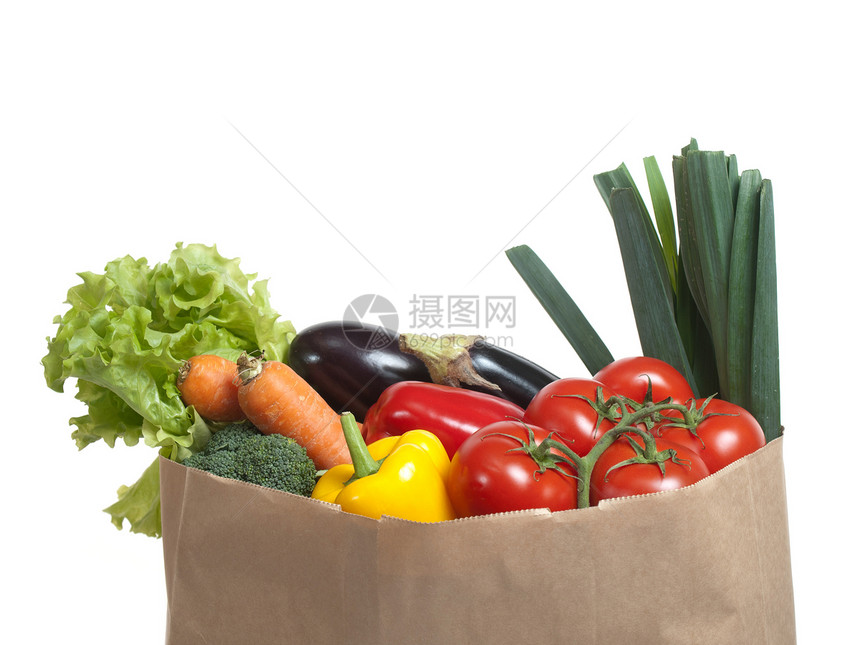 杂草蔬菜胡椒纸袋绿色白色购物红色韭葱杂货茄子图片