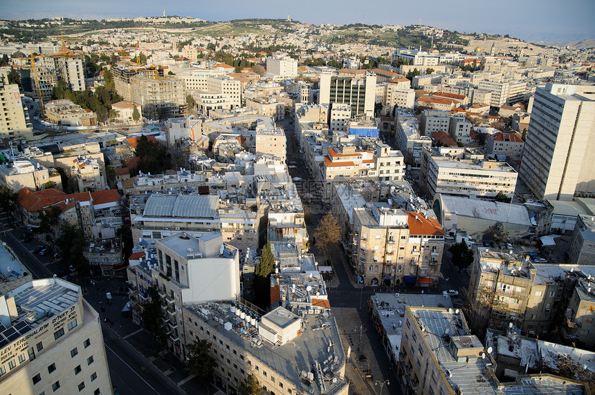 从屋顶上观察耶路撒冷全景地标纪念碑圣地历史性城市风景旅行建筑假期图片