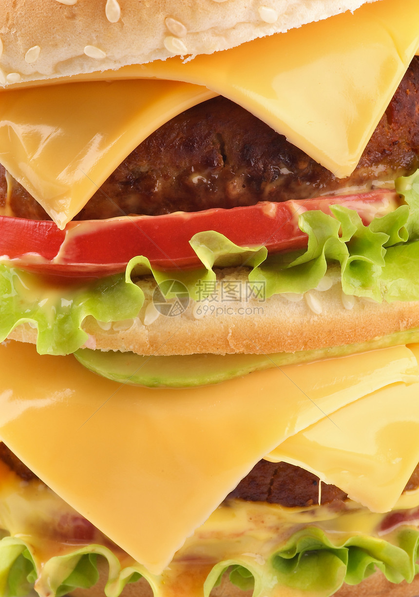 美味的双层芝士汉堡快餐图片