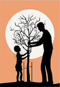 植树树父亲儿子种植者生长工人园艺植物幼苗父母工作高清图片