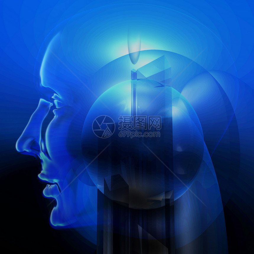 带有深色背景的抽象透明的人类头部轮廓图示Name以数字显示风暴插图蓝色头脑图片