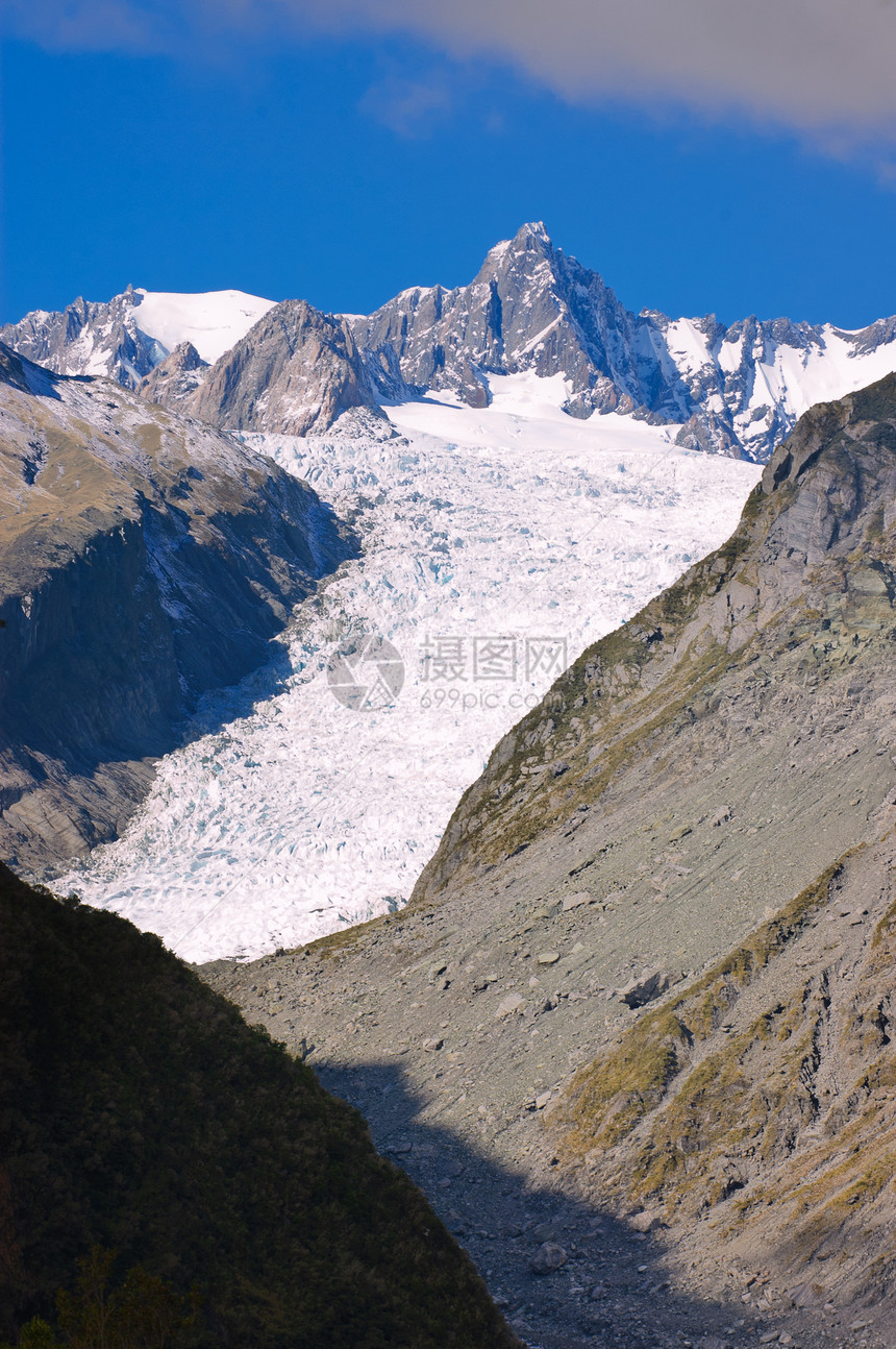 Fox 冰川风景高地崎岖山脉阳光晴天图片
