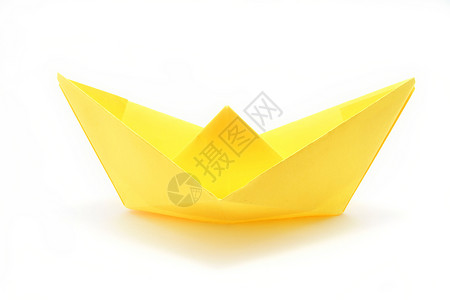 折纸纸船贺卡白对白黄纸船背景