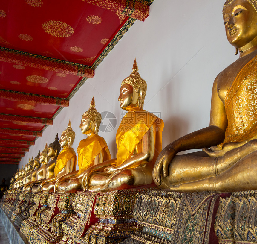花浦寺布达一排的佛像精神遗产雕塑佛教徒雕像旅行地标信仰建筑文化图片