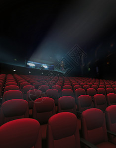 电影院选座带投影灯光的电影中的座位和行空红色背景