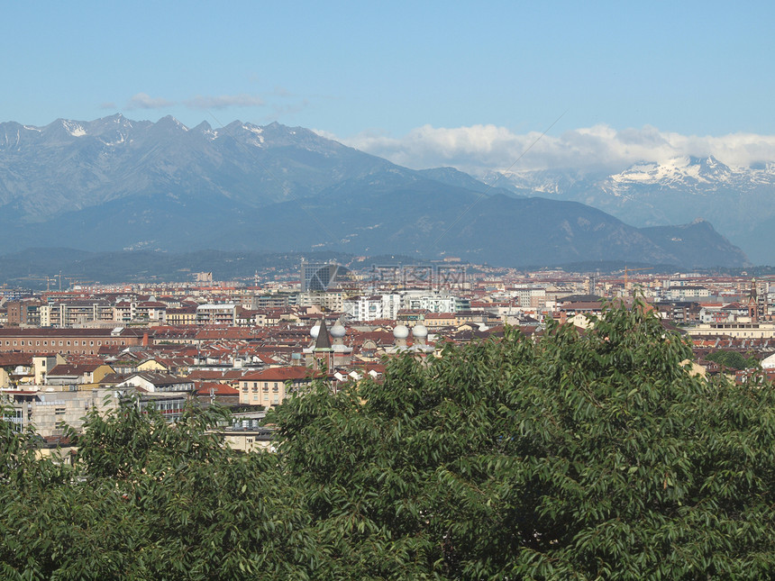 意大利都灵纪念碑爬坡全景建筑学天际城市山脉图片
