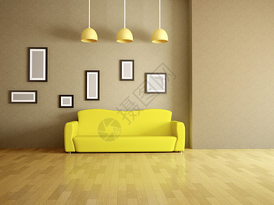 黄色沙发生活座位公寓地面软垫家具木地板房间风格装饰高清图片