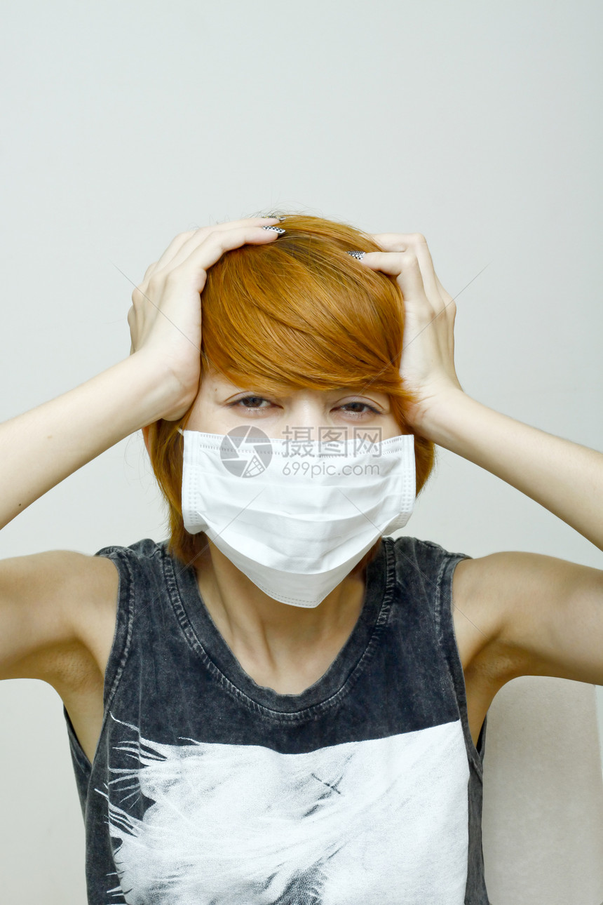 戴保护面罩的妇女面具外科父母卫生女孩感染流感病毒性传染女性图片