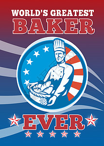 世界上最伟大的贝克贺卡海报问候面包星星艺术品工人条纹男人面包师插图食品背景图片