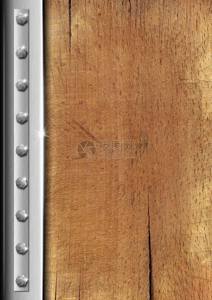 旧木制和金属背景控制板曲线木板反思小册子插图商业公司木材抛光图片