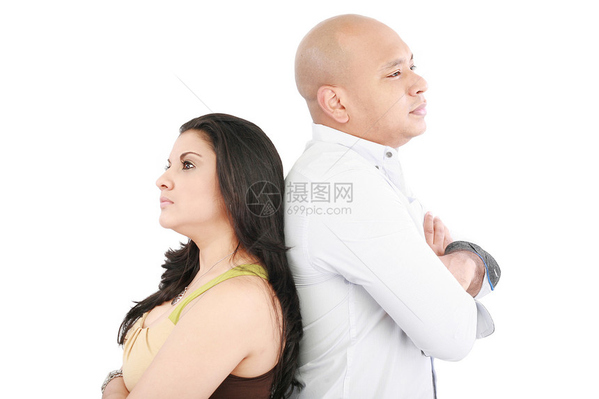 年轻情侣背靠背站在一起 关系很难相处妻子离婚女性男性思维夫妻男人女孩愤怒女士图片