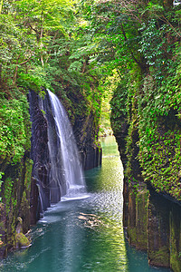 高原峡谷岩石山脉瀑布蓝色公园溪流鸿沟天蓝色绿色森林背景图片