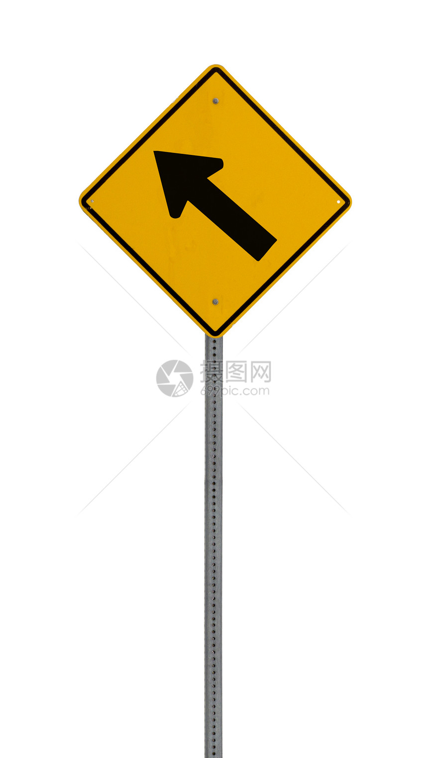 孤立的黄色驾驶警告标志车削符号道路箭头安全危险街道运输旅游白色图片