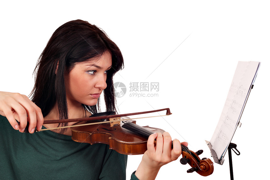 美丽的女孩拉小提琴快乐音乐音乐家娱乐青年女士黑发乐趣乐器冒充图片