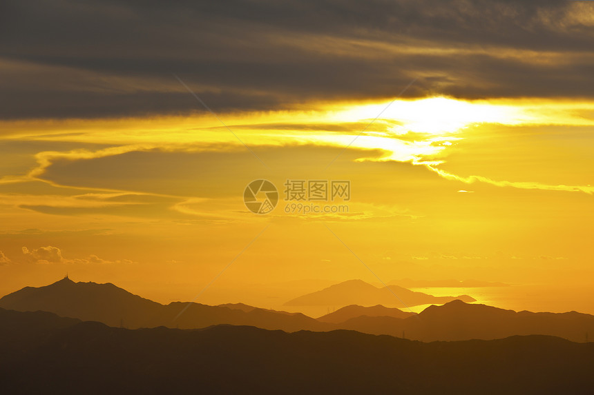 香港山区日落爬坡环境森林阳光土地天堂天气全景旅行天空图片