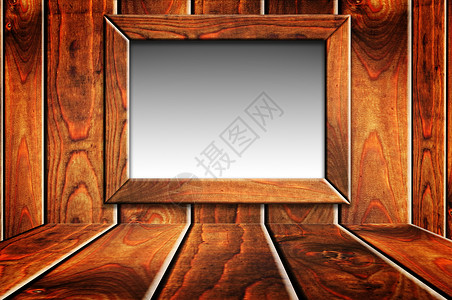 带空白窗子的木制房间棕色木头黑色地面室内的高清图片素材