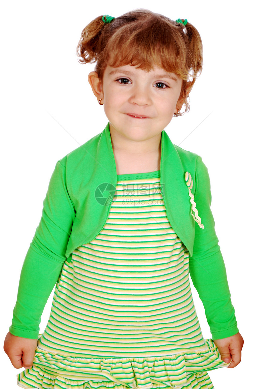 穿黄色绿礼服的小女孩图片