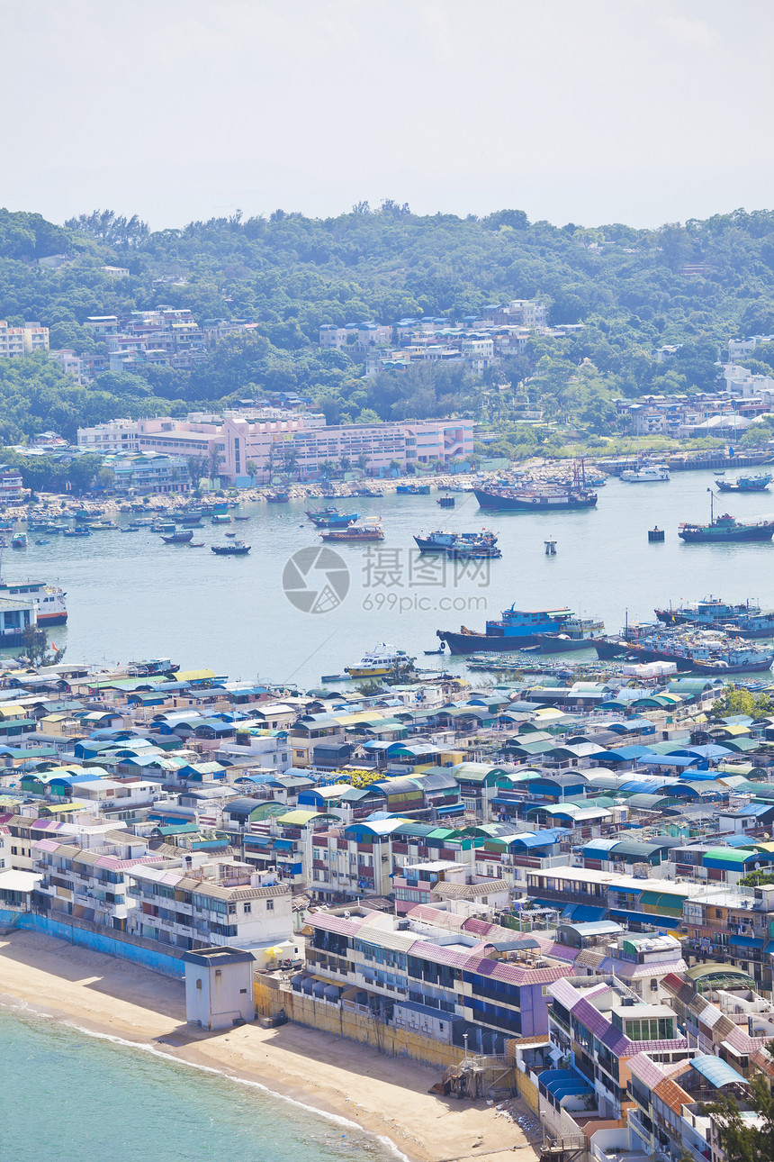 从香港山顶看长洲岛风景建筑城市房子海岸场景天空海洋旅游村庄爬坡图片
