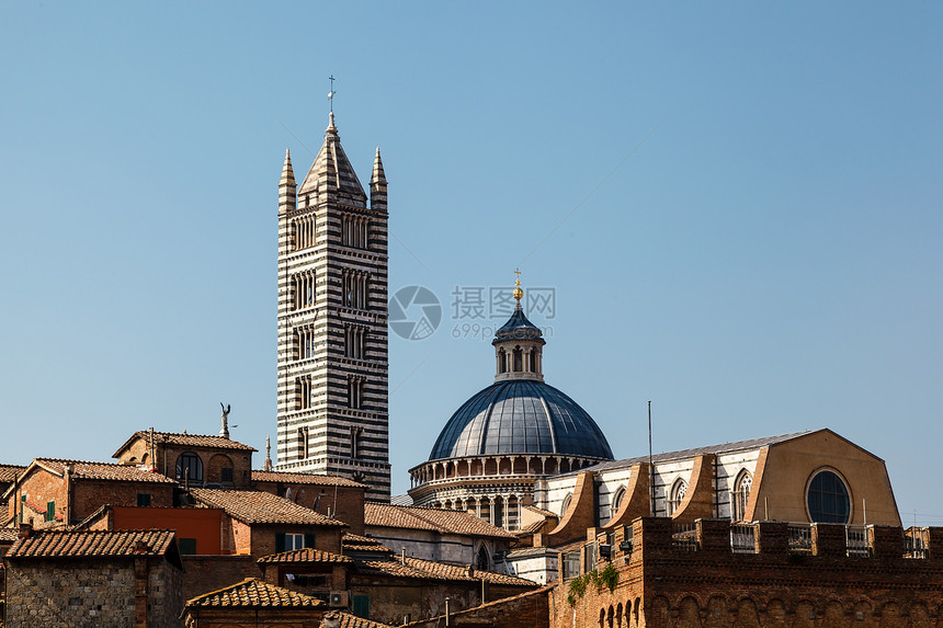 锡耶纳和圣玛丽亚大教堂空中观察 意大利托斯卡纳教会宗教假期旅游旅行蓝色天空文化景观丘陵图片