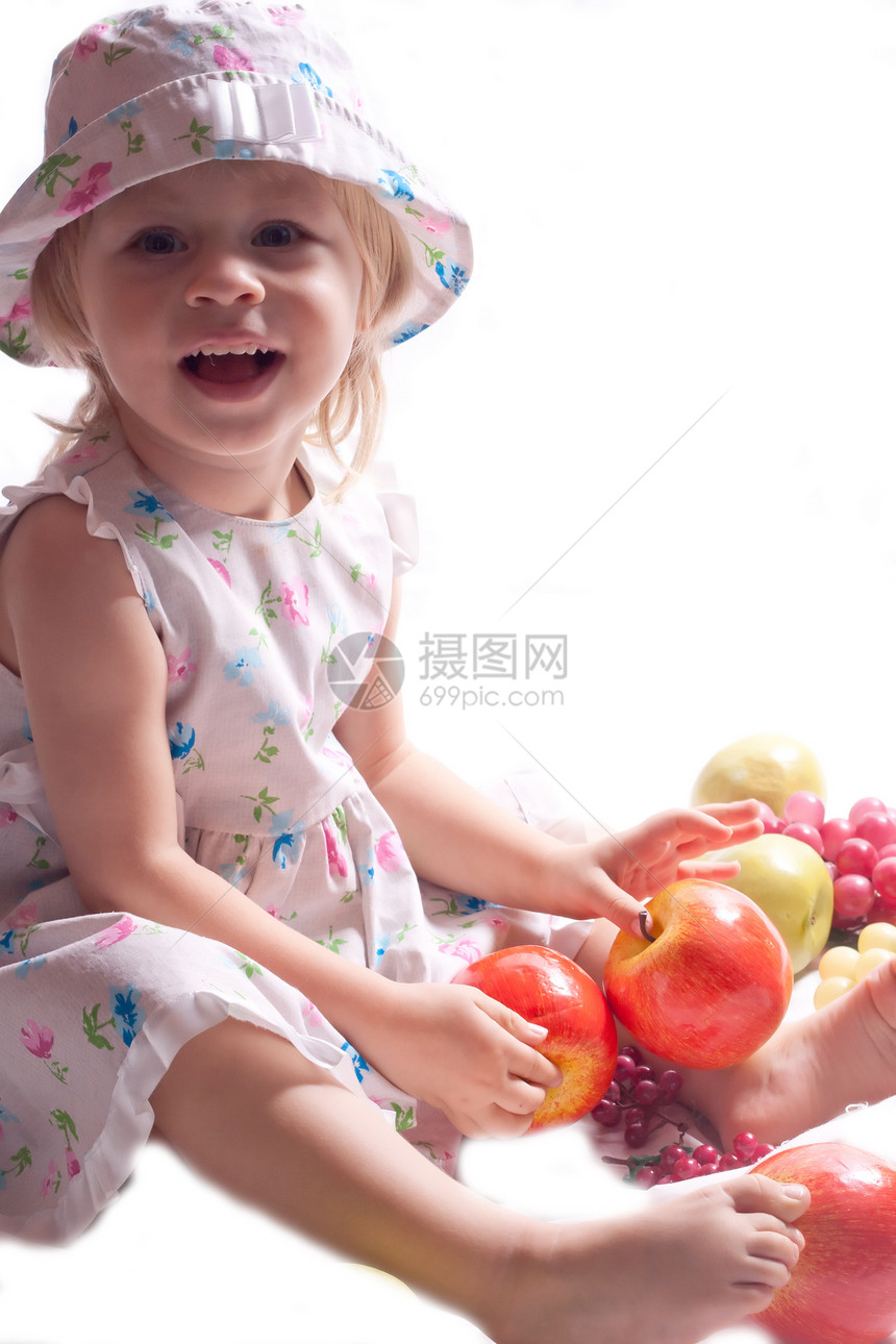 有水果的孩子工作室食物卷曲微笑女孩婴儿童年裙子蔬菜快乐图片