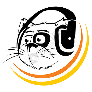 猫举手机素材音乐符号徽标插图手机耳机身份技术听力工作室玩家卡通片插画