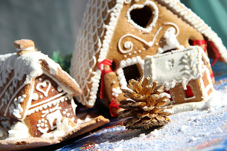 圣诞节装饰和糖果魔法蜡烛坚果亮片玩具饼干童话天蓝色礼物庆典背景图片