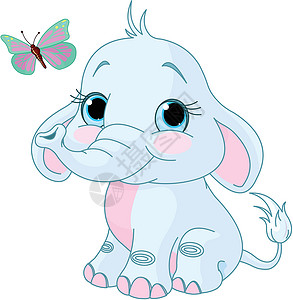 大象婴儿乐趣蝴蝶动物快乐野生动物卡通片哺乳动物插图小牛背景图片