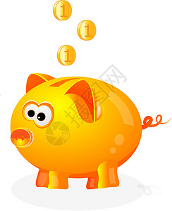陶瓷制品有硬币背景的小猪银行设计图片