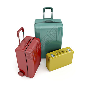 行李袋旅游塑料红色旅行轮子公文包商业锁定手提箱绿色背景图片
