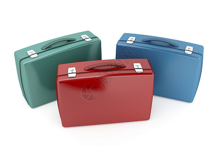 短小专案公文包锁定塑料商业蓝色绿色手提箱红色背景图片